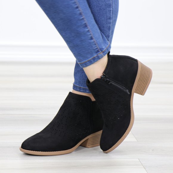 Black Suede Ankle Boots Laser Cut Design - Picture 10 of 12